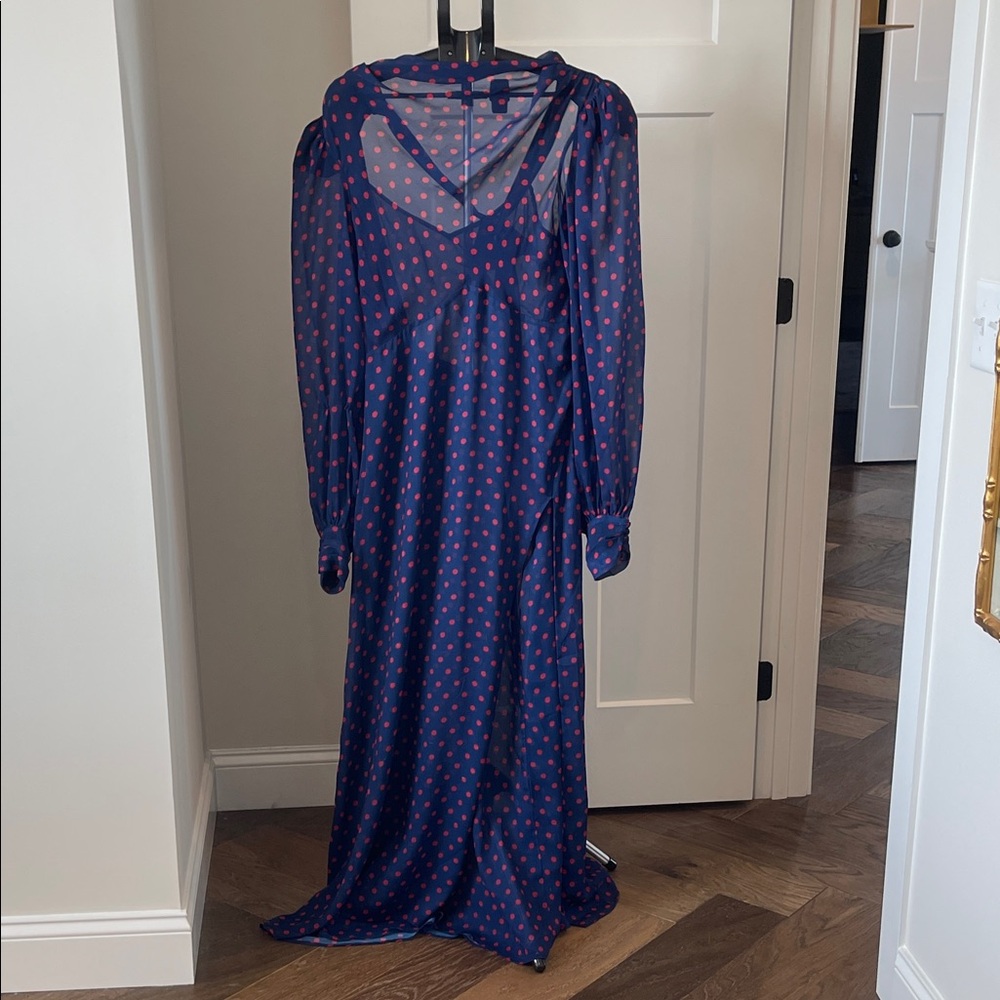 For Love And Lemons Navy Blue Dress with Red Polka Dots - Picture 9 of 9